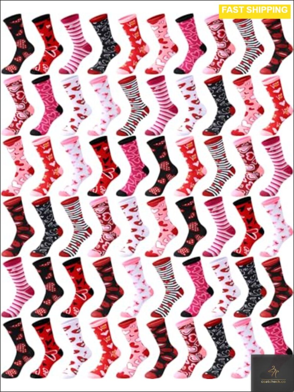 Valentine's Day Novelty Crew Socks Nylon Spandex 60 Pairs